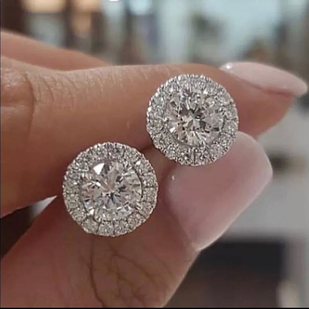 925 Silver Brilliant Cut Diamond Stud Earrings - Picture 1 of 5